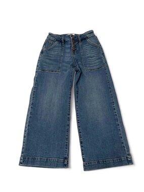 Oat Wide Leg High Rise Crop Denim Jeans Womens 25 Classic Preppy Normcore Button